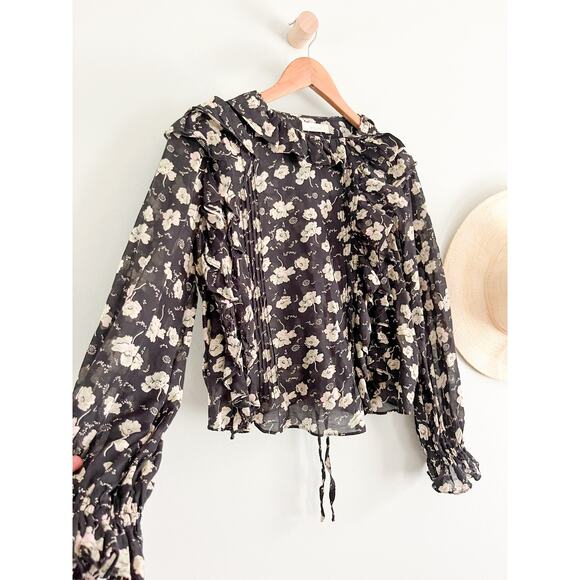DOÊN Doen | Luca Anemone Black Floral Top | Sz XS | Prairie whimsical nostalgia - Picture 5 of 11